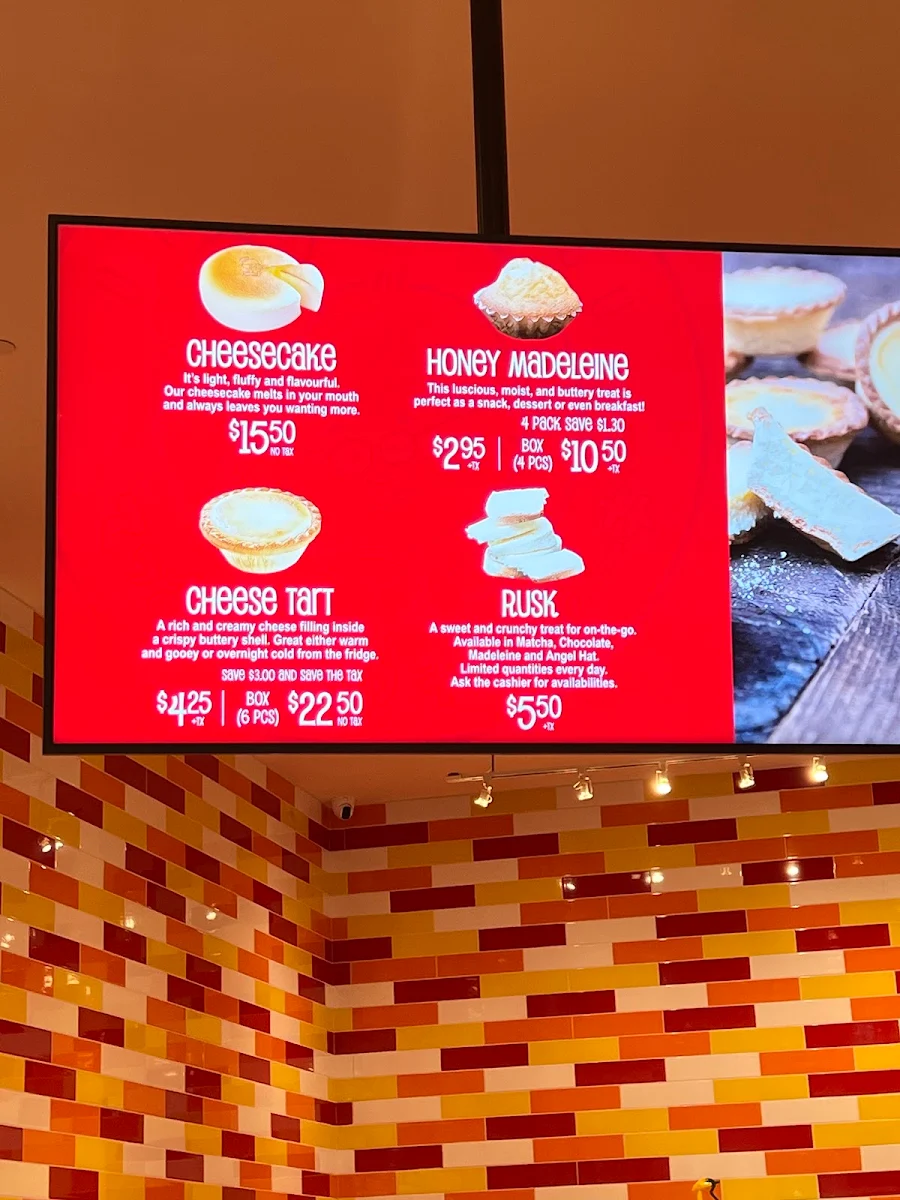 Menu, Uncle Tetsu's Japanese Cheesecake, CrossIron Mills