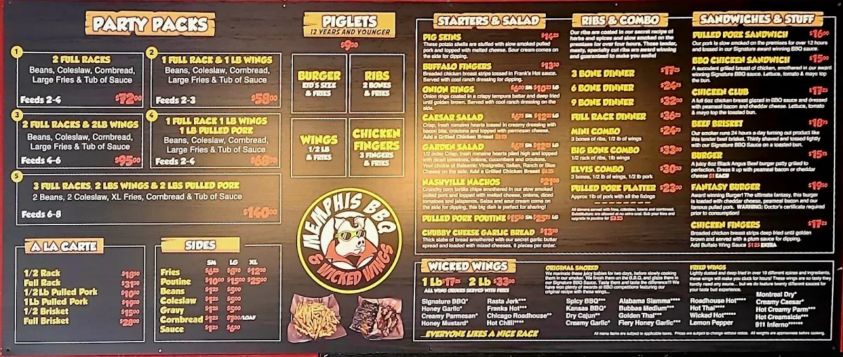 Menu, Memphis BBQ & Wicked Wings