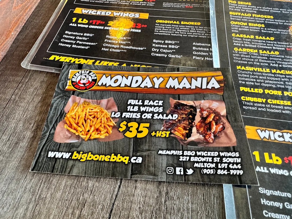 Menu, Memphis BBQ & Wicked Wings