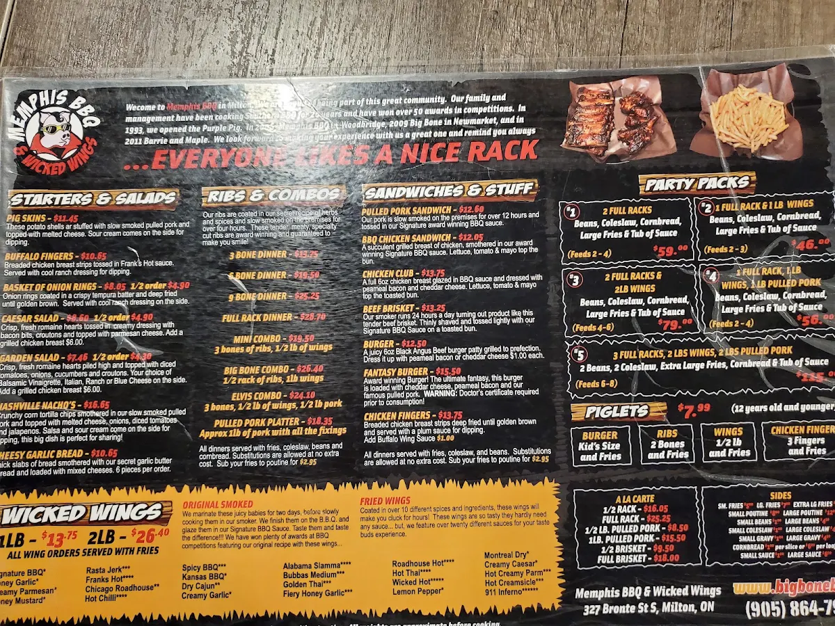 Menu, Memphis BBQ & Wicked Wings