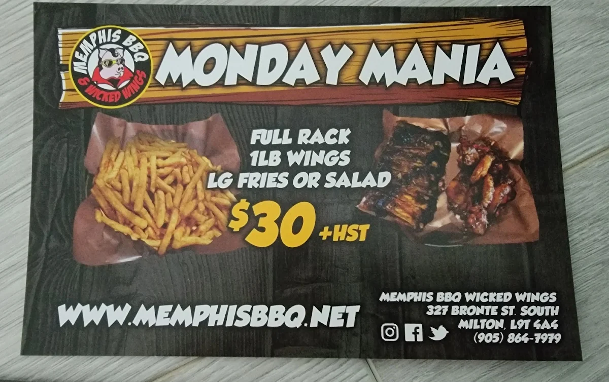 Menu, Memphis BBQ & Wicked Wings