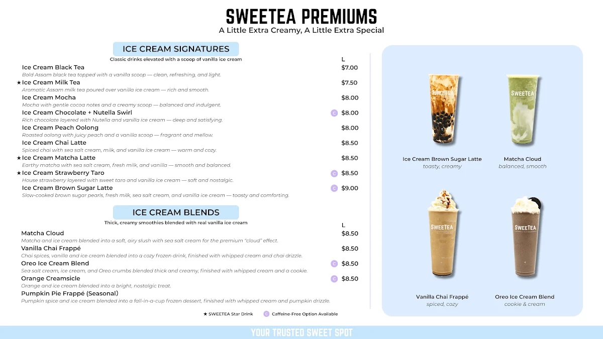 Menu, Sweetea