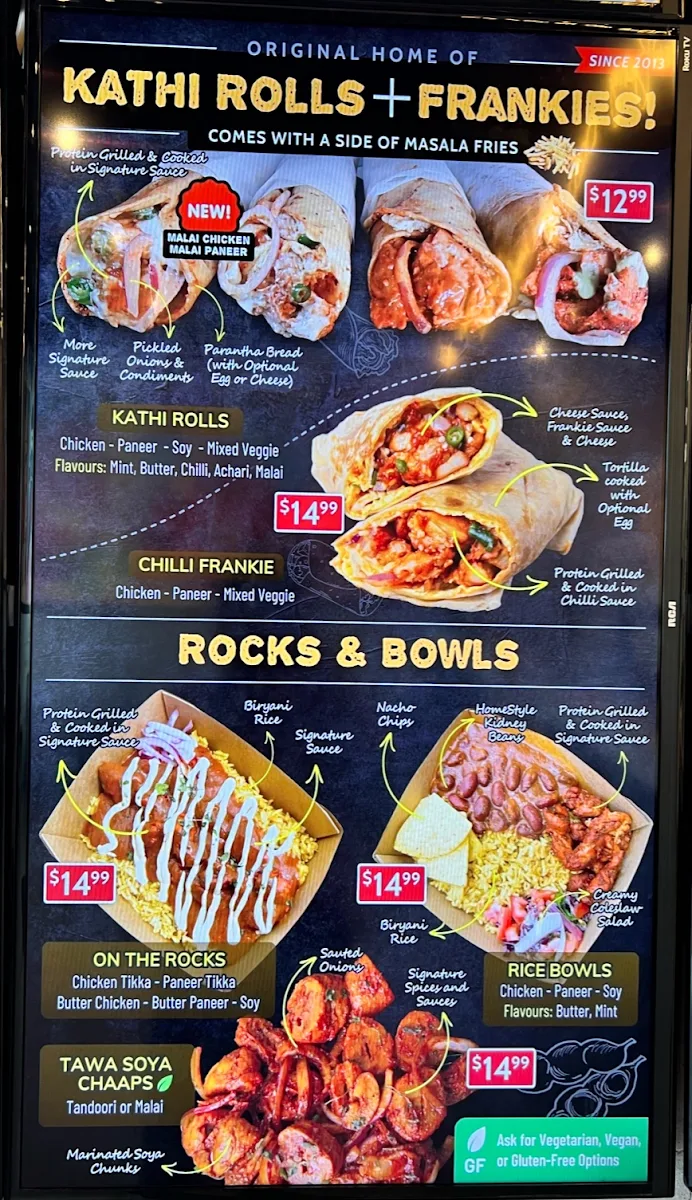 Menu, Holy Shakes Etobicoke