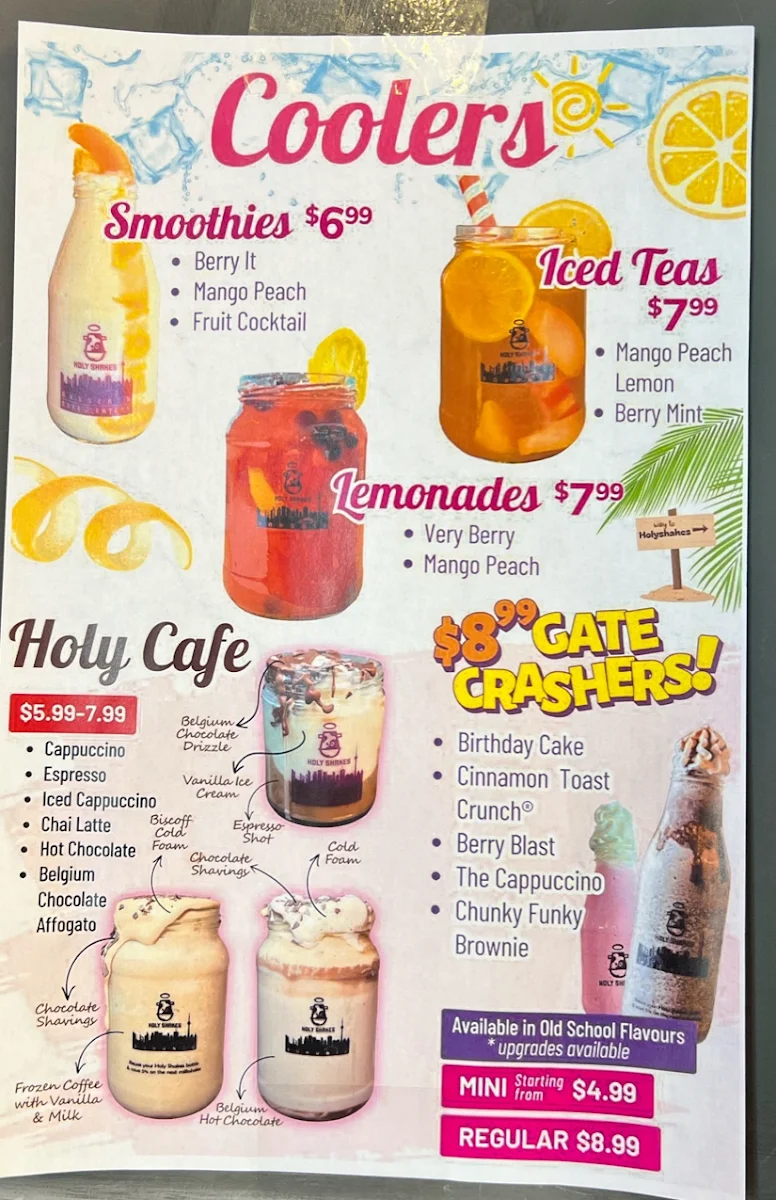 Menu, Holy Shakes Etobicoke