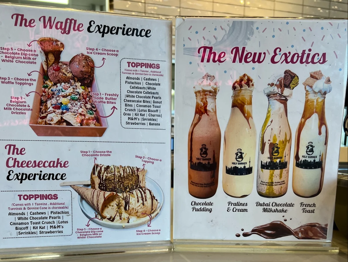 Menu, Holy Shakes Etobicoke