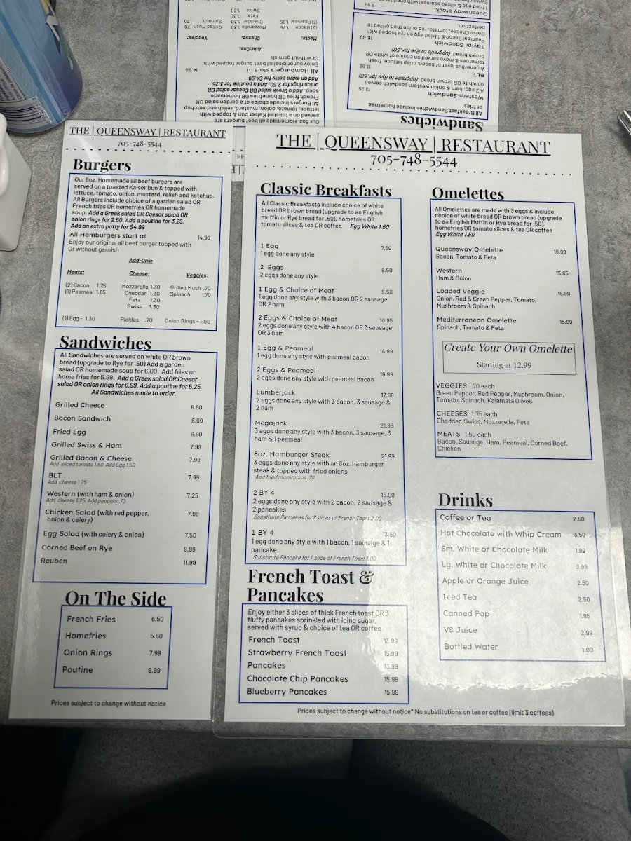 Menu, Queensway Restaurant