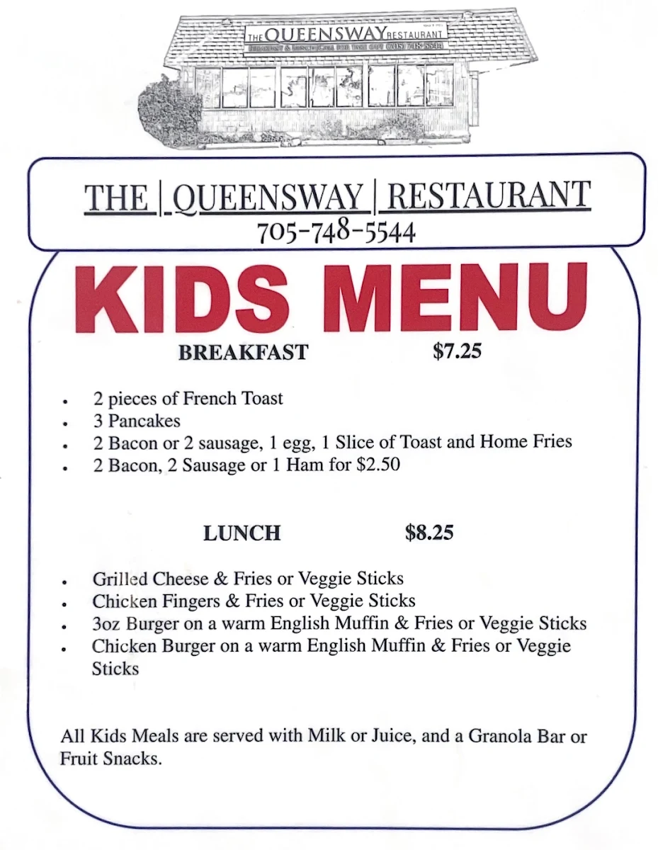 Menu, Queensway Restaurant