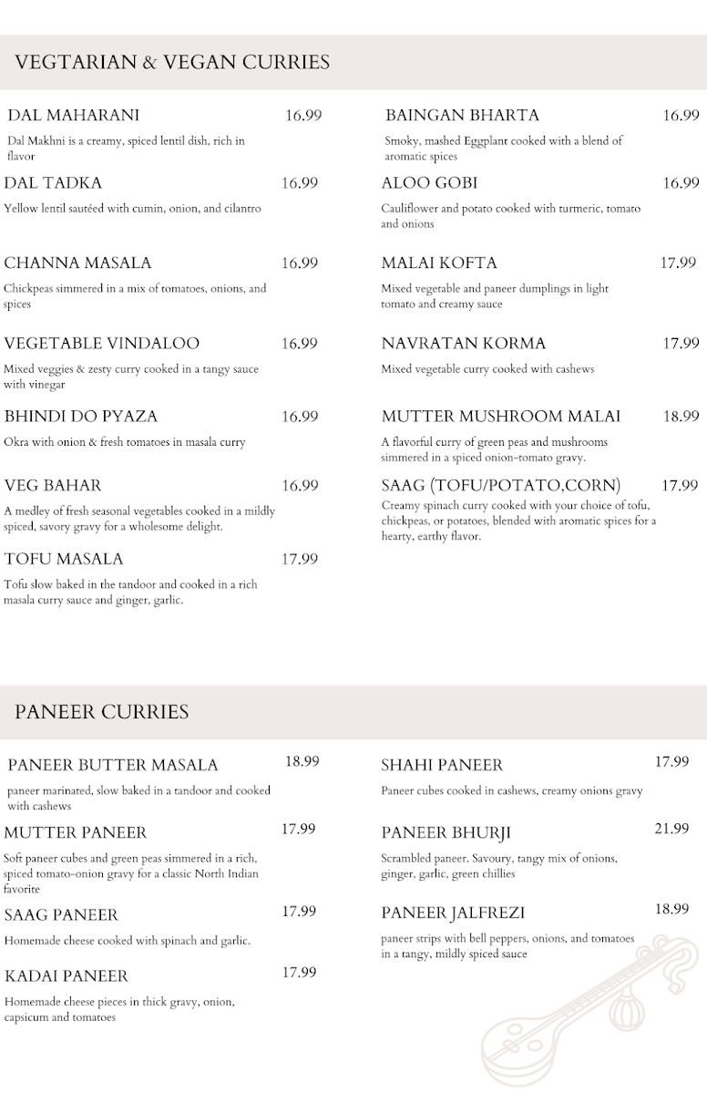 Menu, Bombay Kitchen + Bar - Commercial Dr