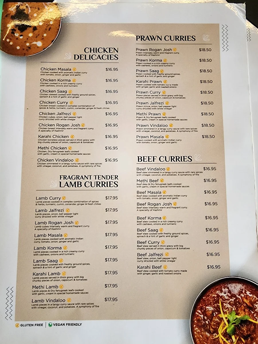 Menu, Bombay Kitchen + Bar - Commercial Dr