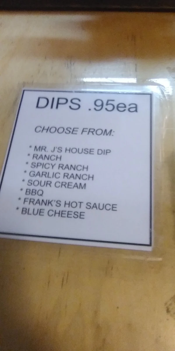 Menu, Mr J's Pizza Etc