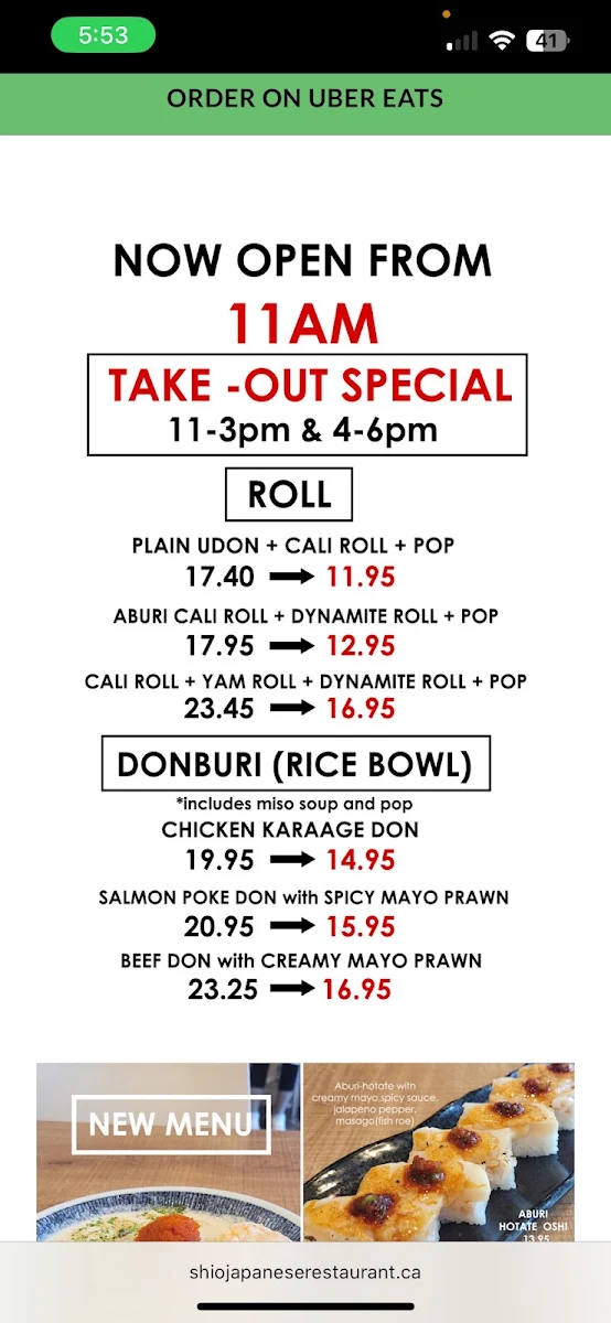 Menu, Shio Japanese Kitchen