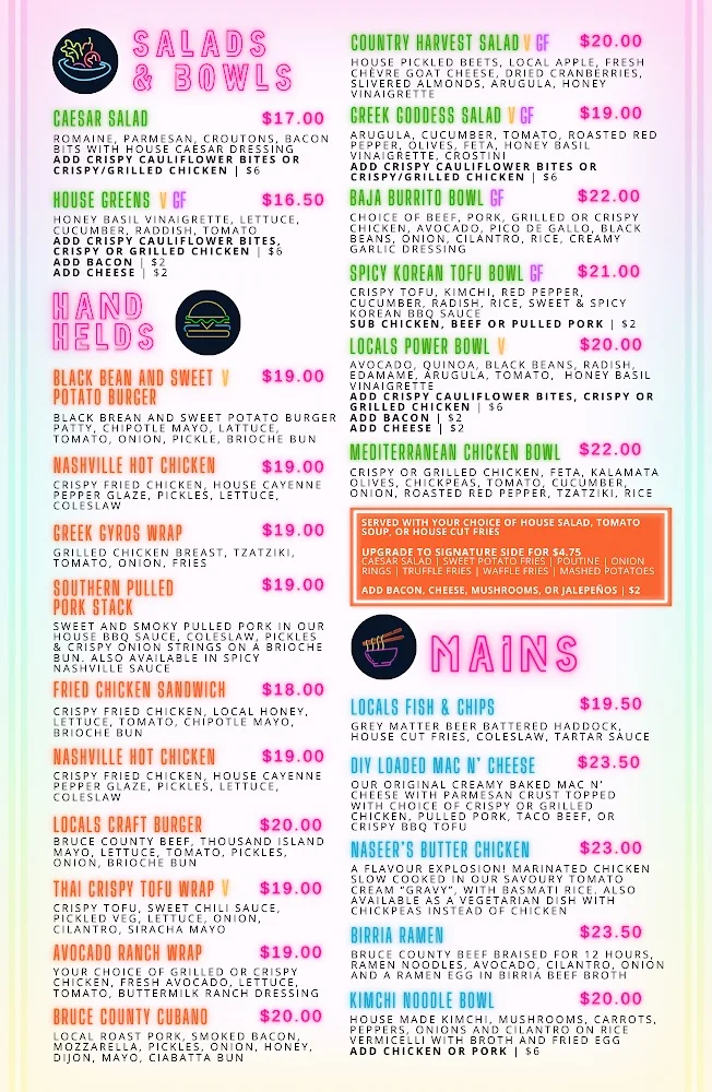 Menu, Locals