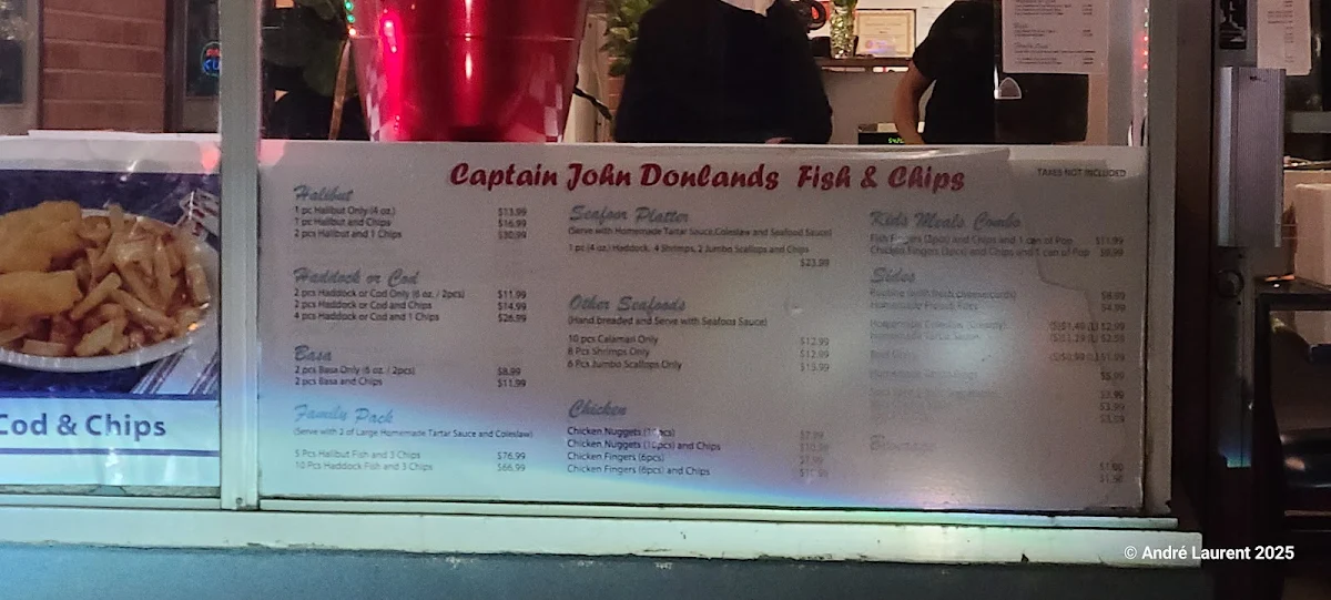 Menu, Captain John Donlands Fish & Chips
