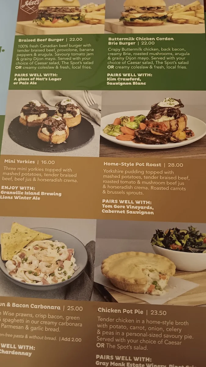 Menu, White Spot Port Coquitlam