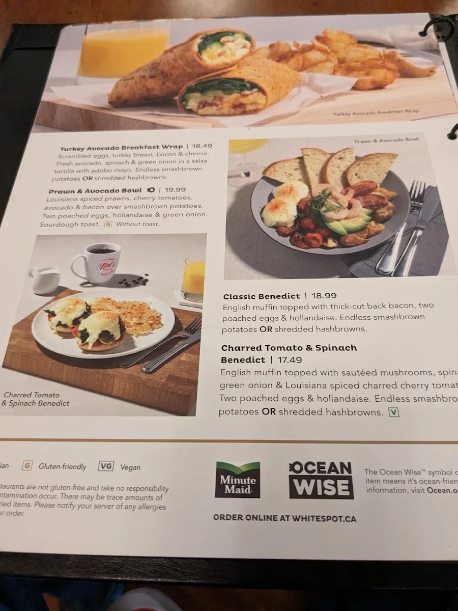 Menu, White Spot Port Coquitlam