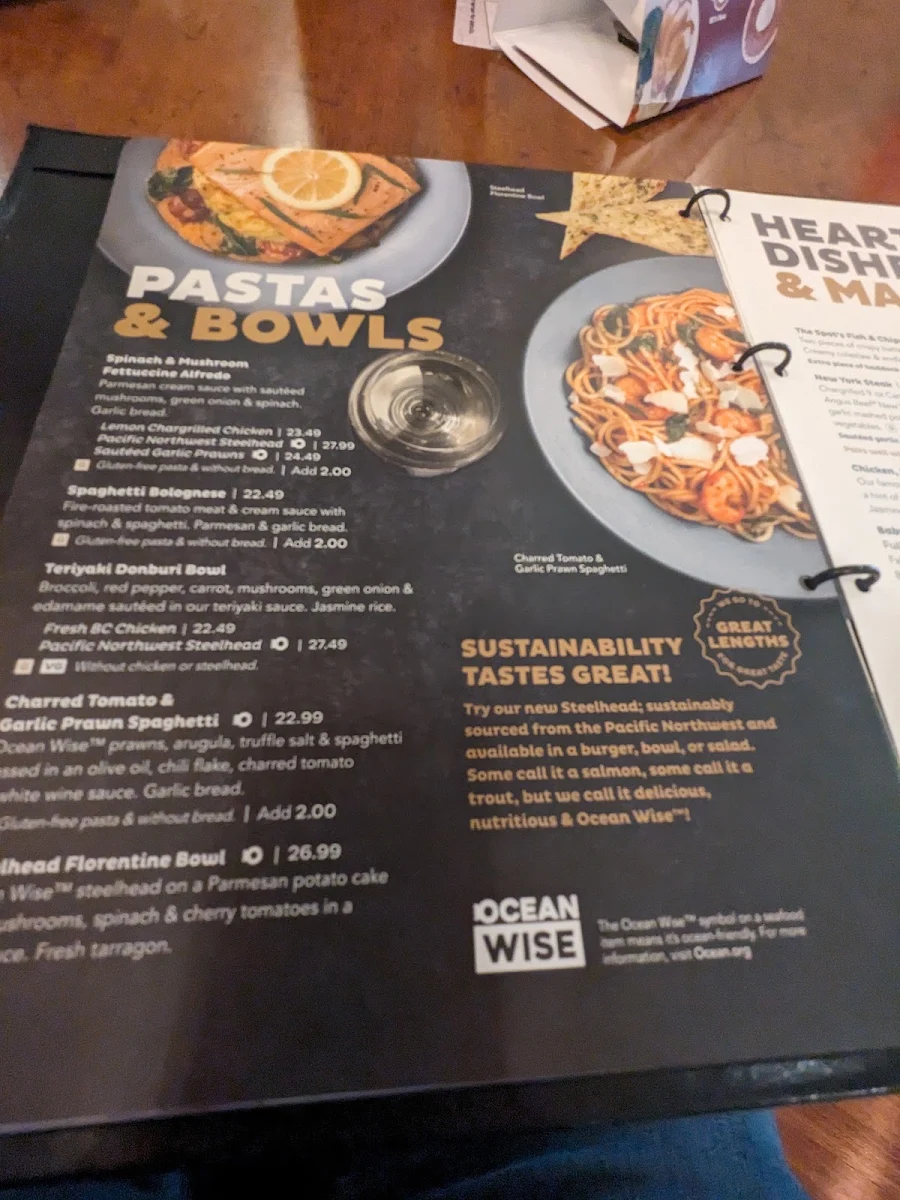 Menu, White Spot Port Coquitlam