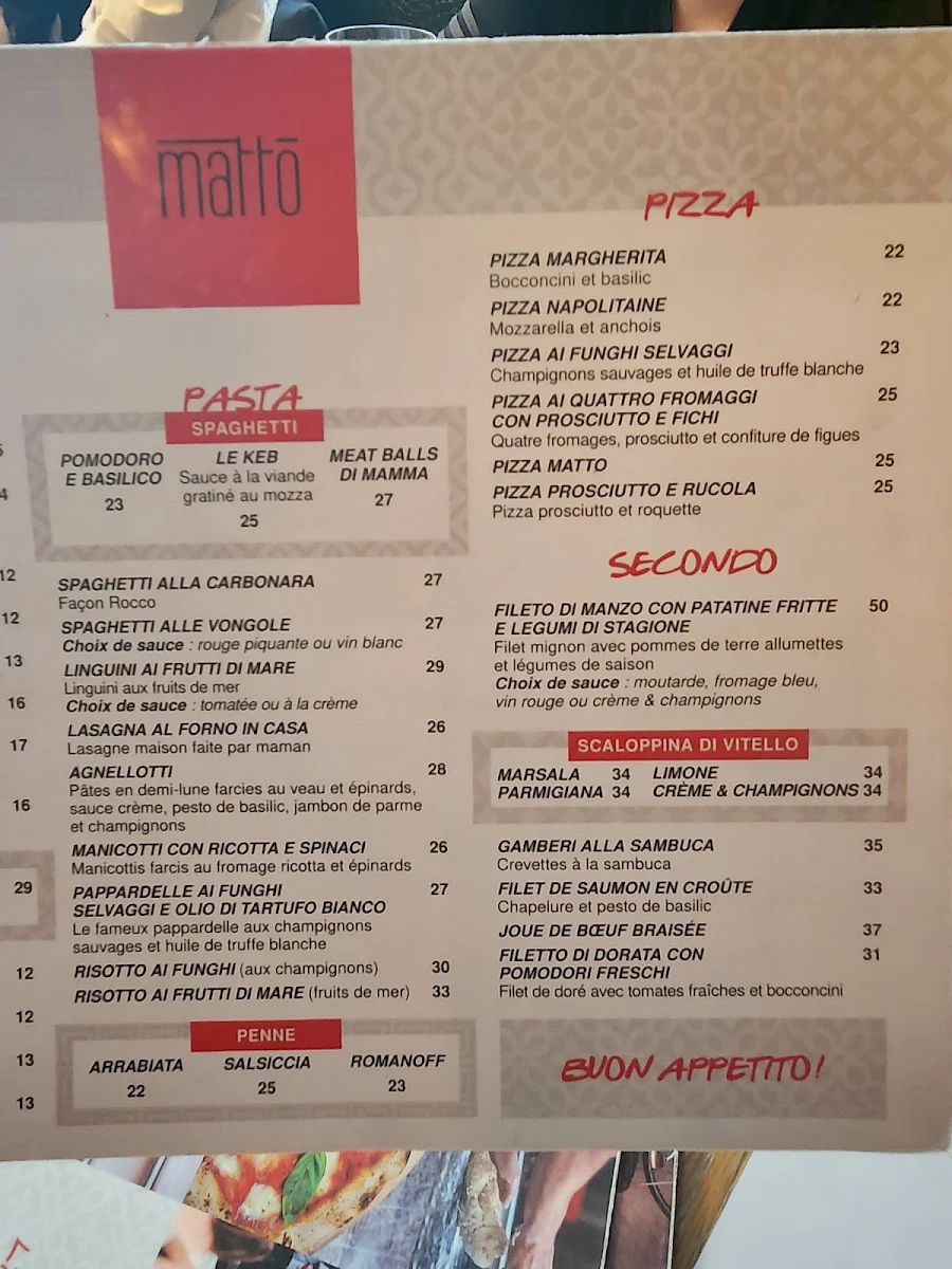 Menu, Matto