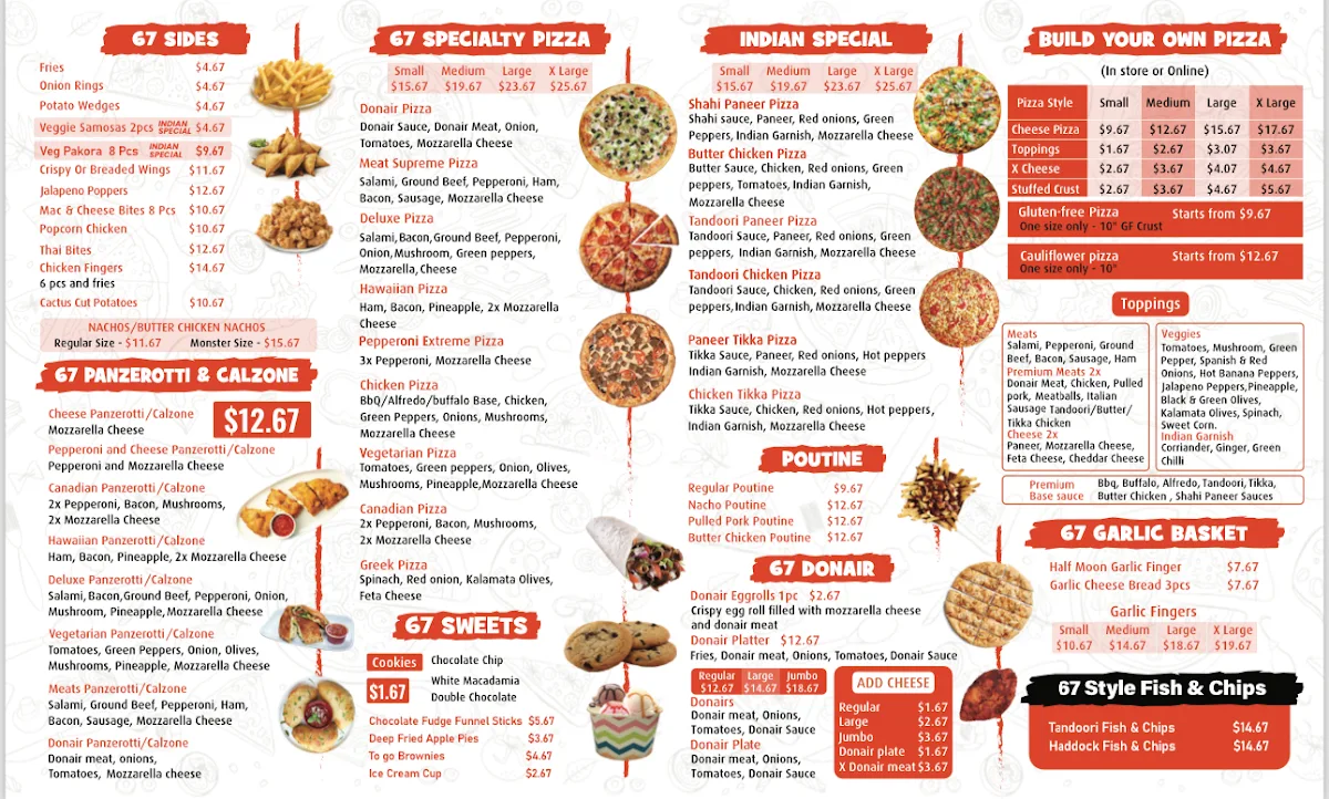 Menu, Pizza 67