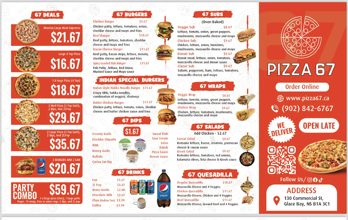 Menu, Pizza 67
