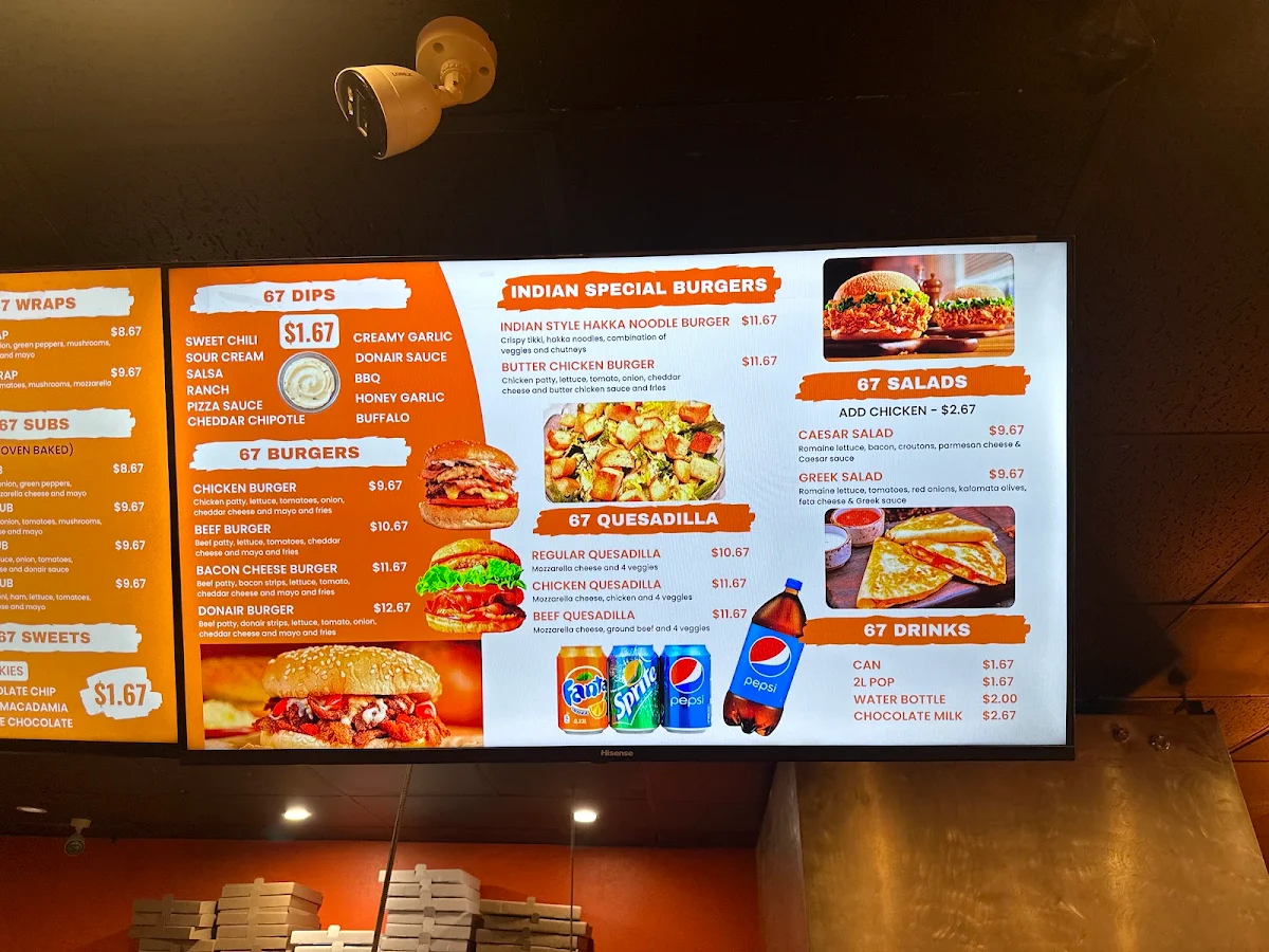 Menu, Pizza 67