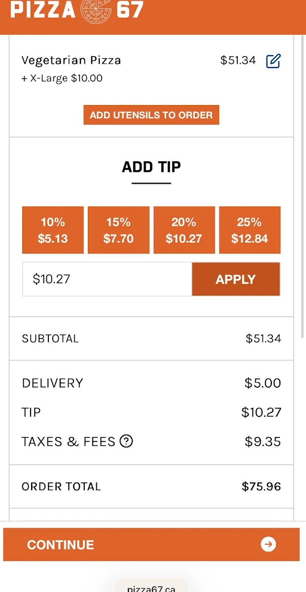 Menu, Pizza 67