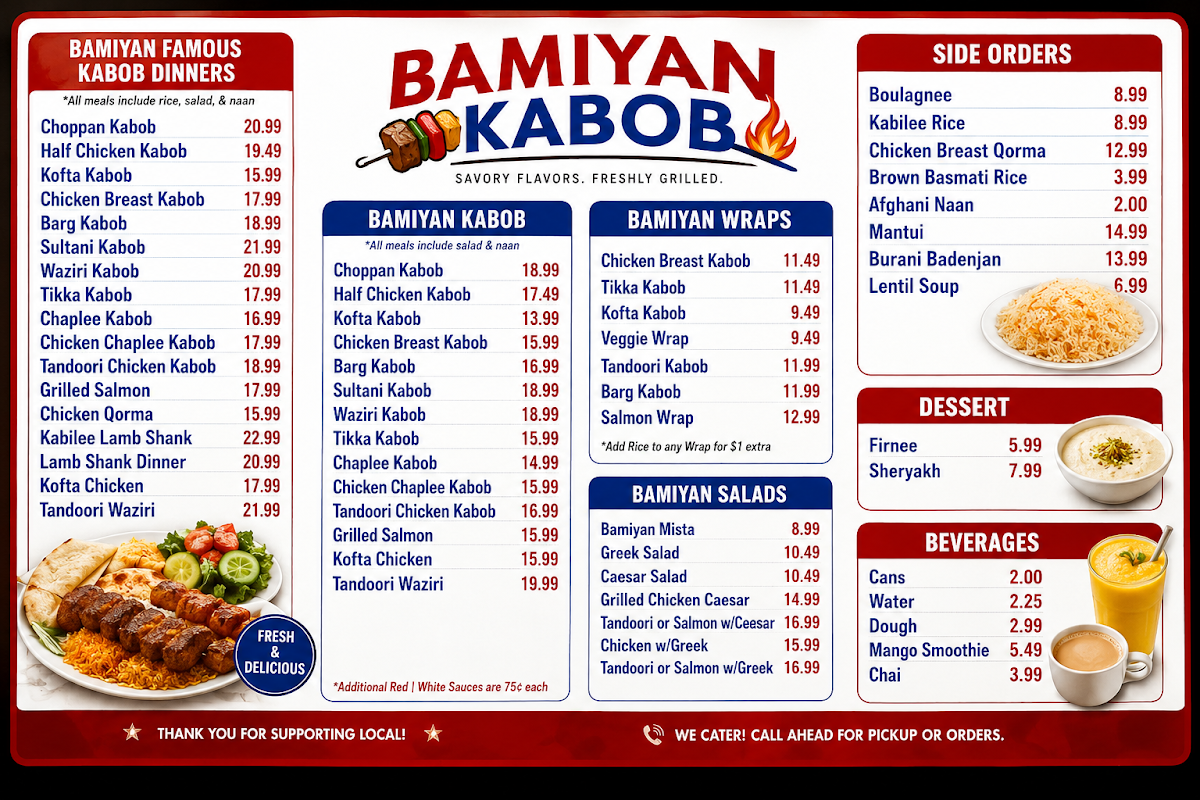 Menu, Bamiyan Kabob