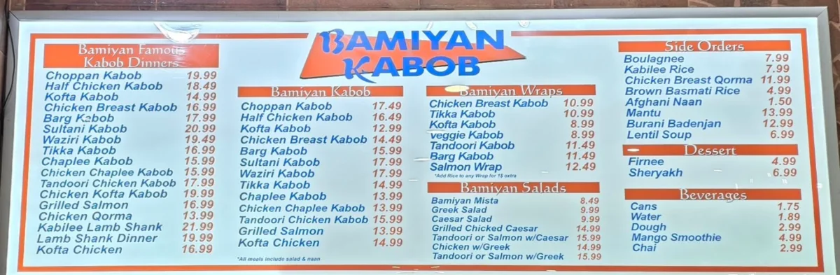 Menu, Bamiyan Kabob