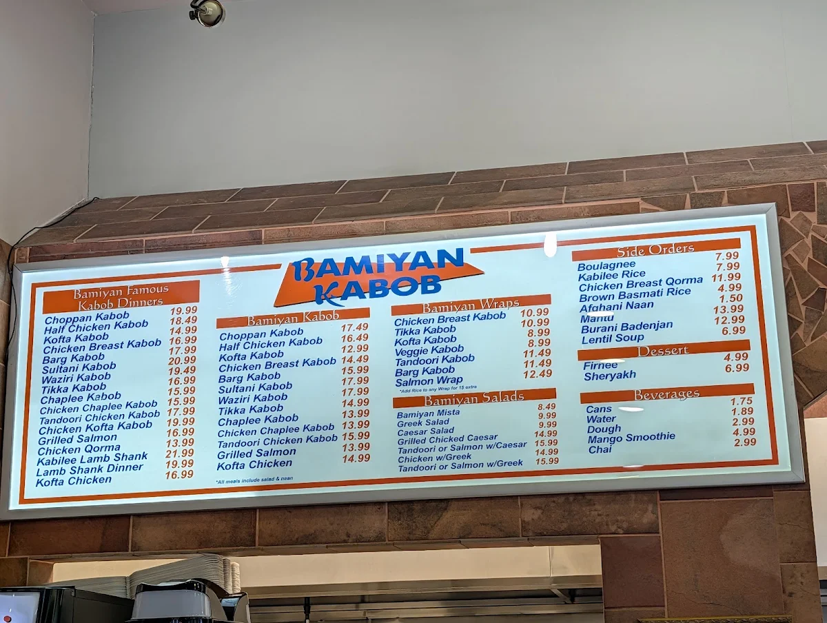 Menu, Bamiyan Kabob