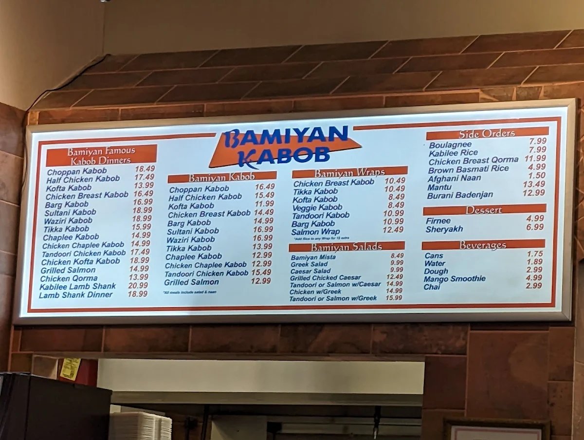 Menu, Bamiyan Kabob