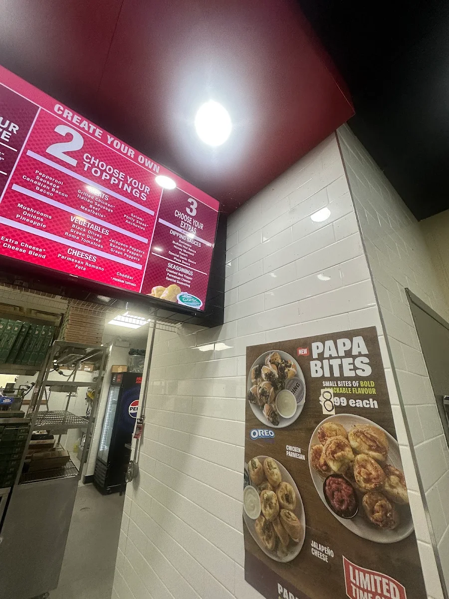 Menu, Papa Johns Pizza