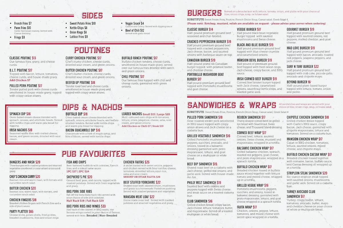 Menu, The Mansion House Restaurant & Bar