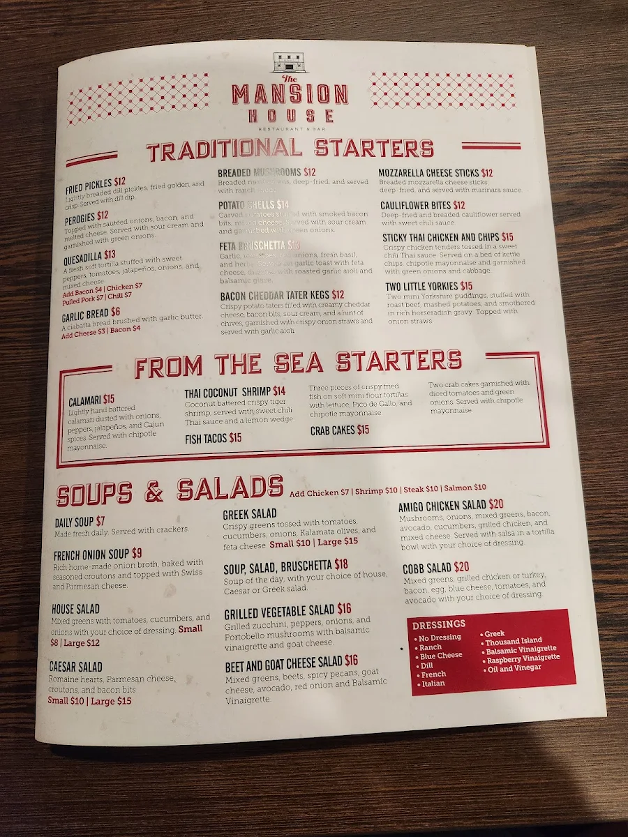 Menu, The Mansion House Restaurant & Bar