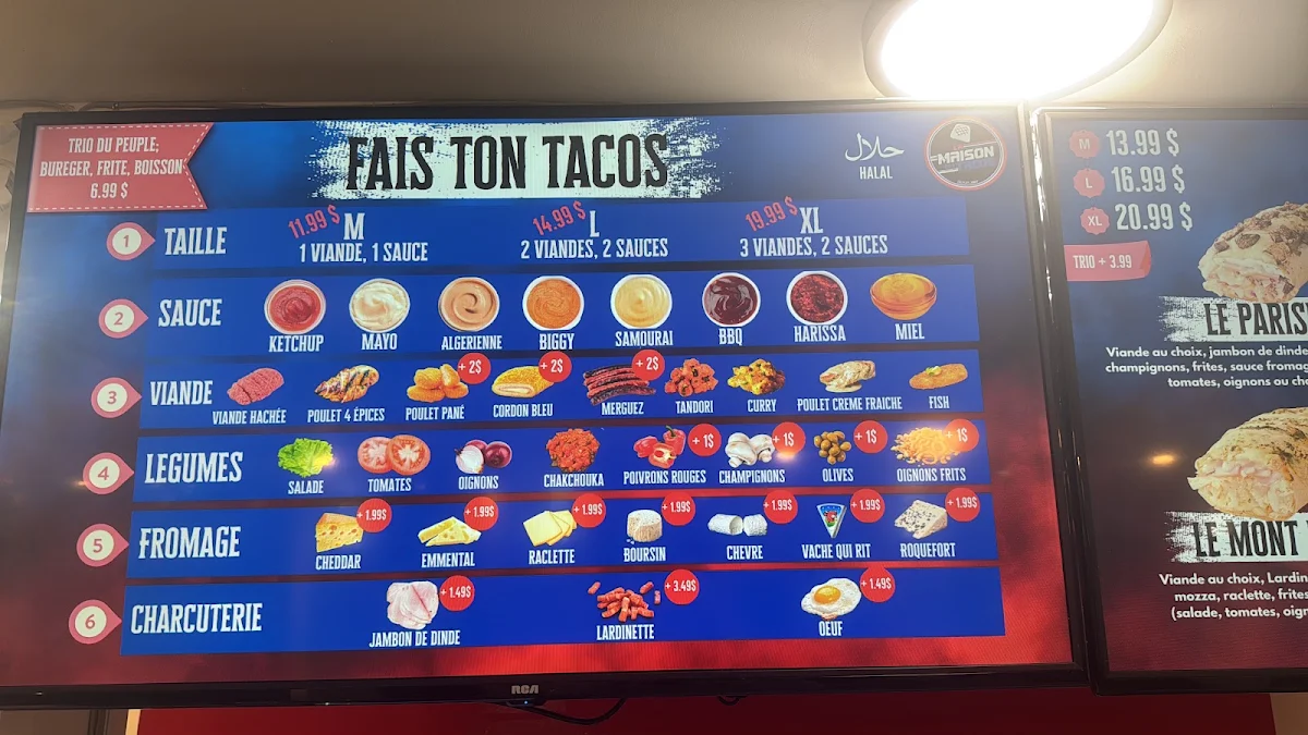 Menu, Maison du tacos Beaubien