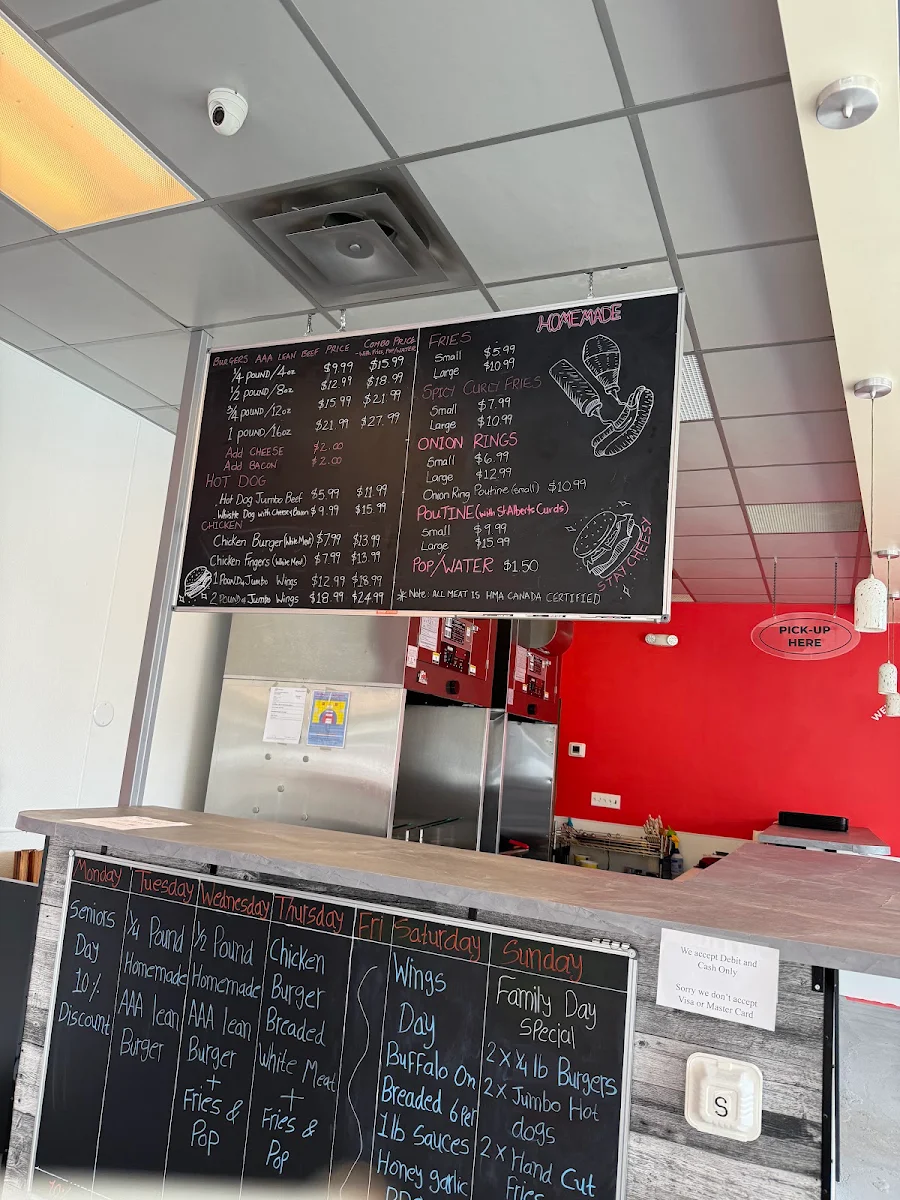 Menu, Mountain Burgers Canada