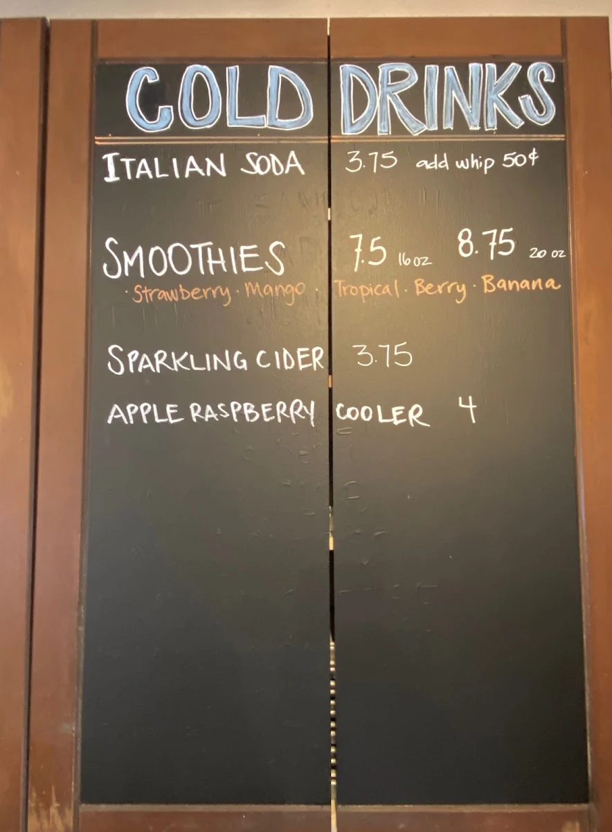 Menu, Bowser Coffeehouse