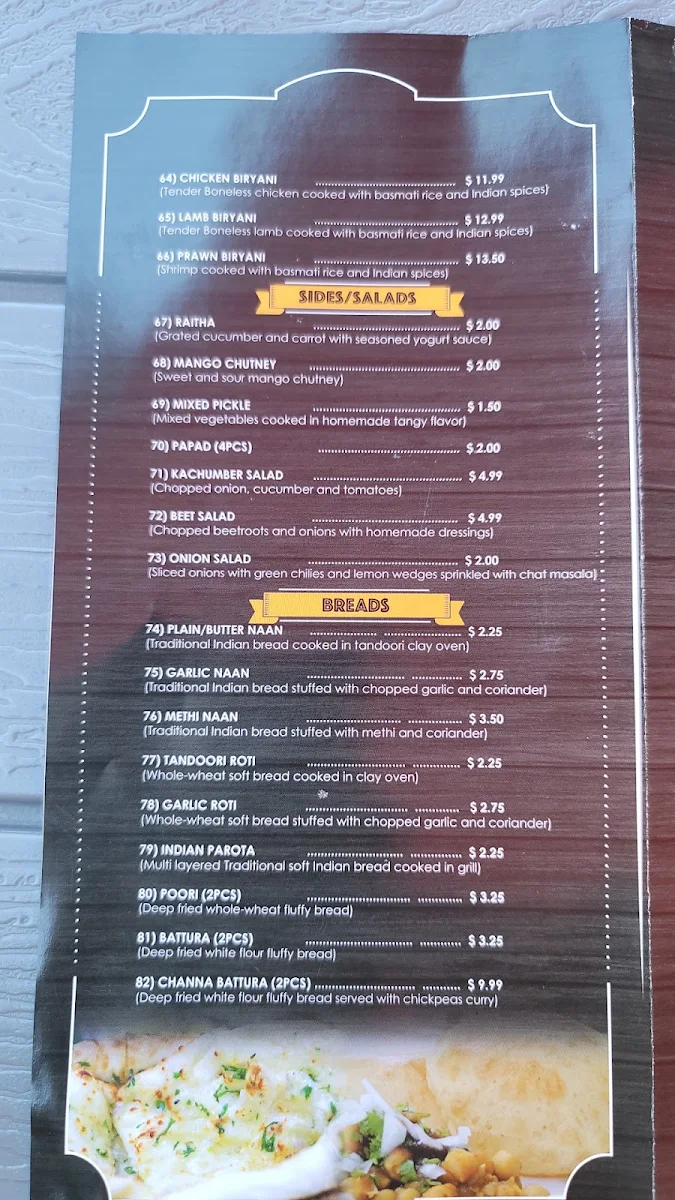 Menu, CURRY AND COCKTAIL