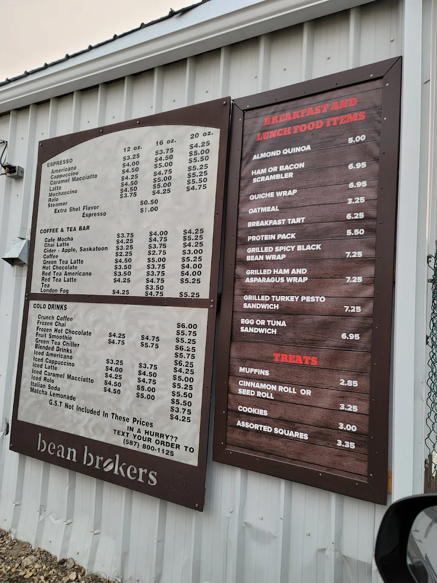 Menu, Bean Brokers