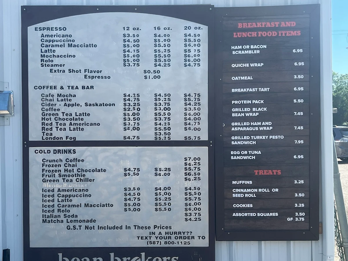 Menu, Bean Brokers