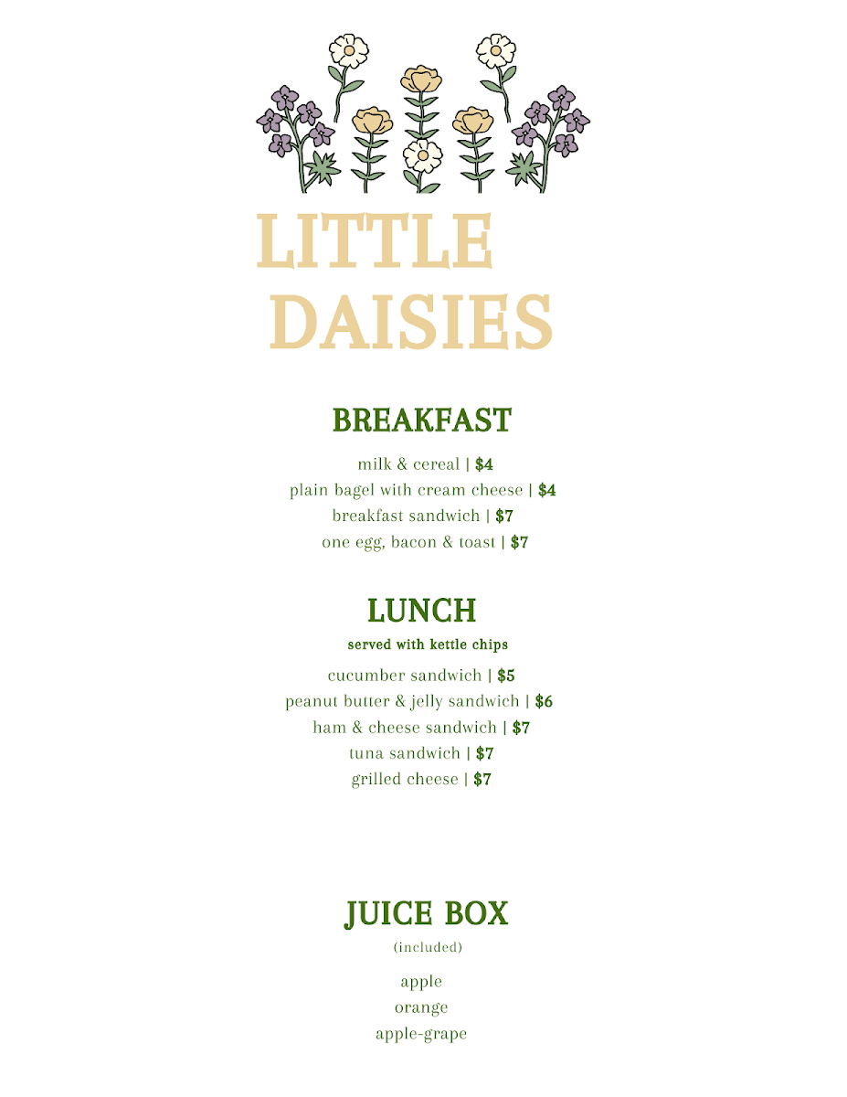 Menu, Lazy Daisy Café