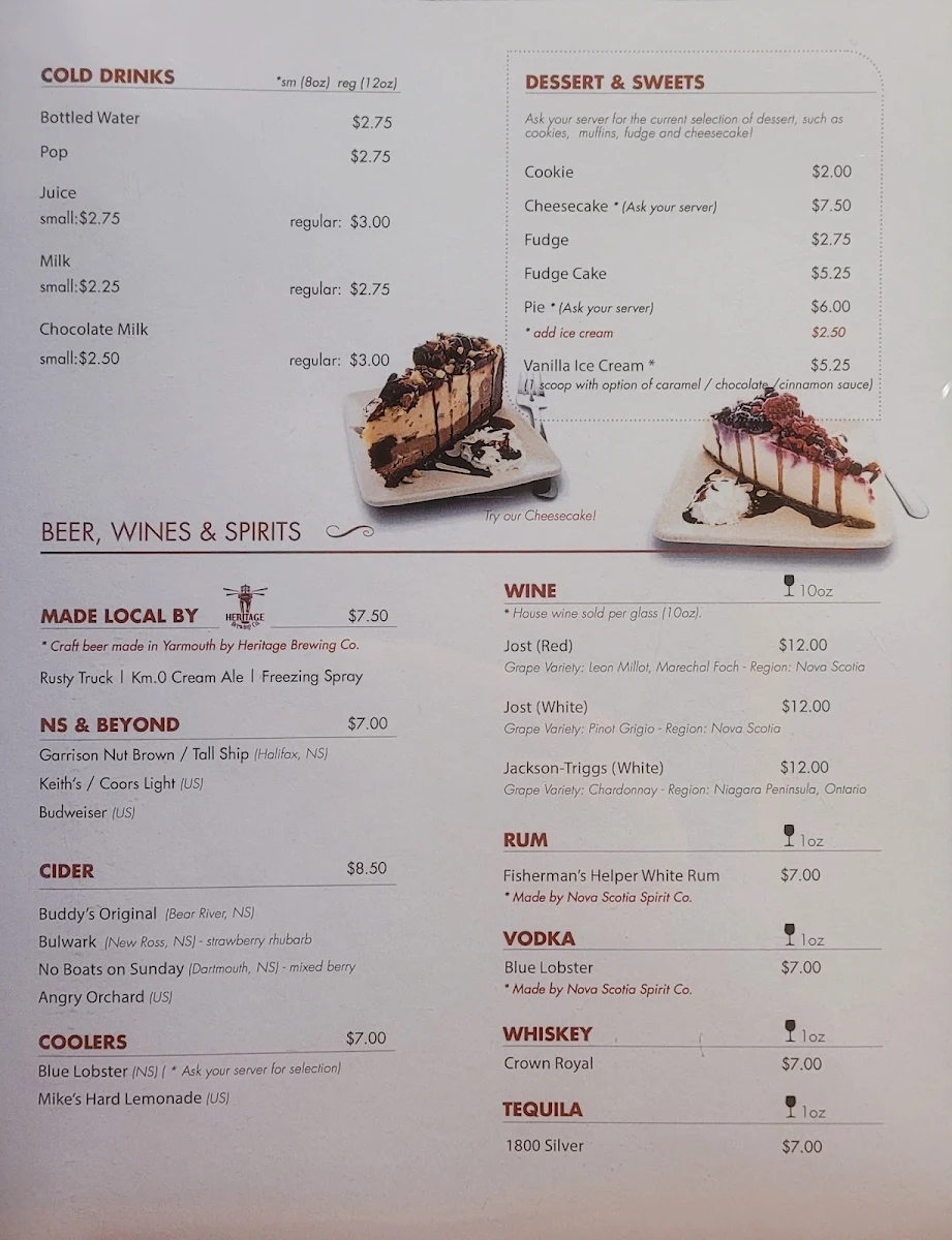 Menu, The Shanty Café