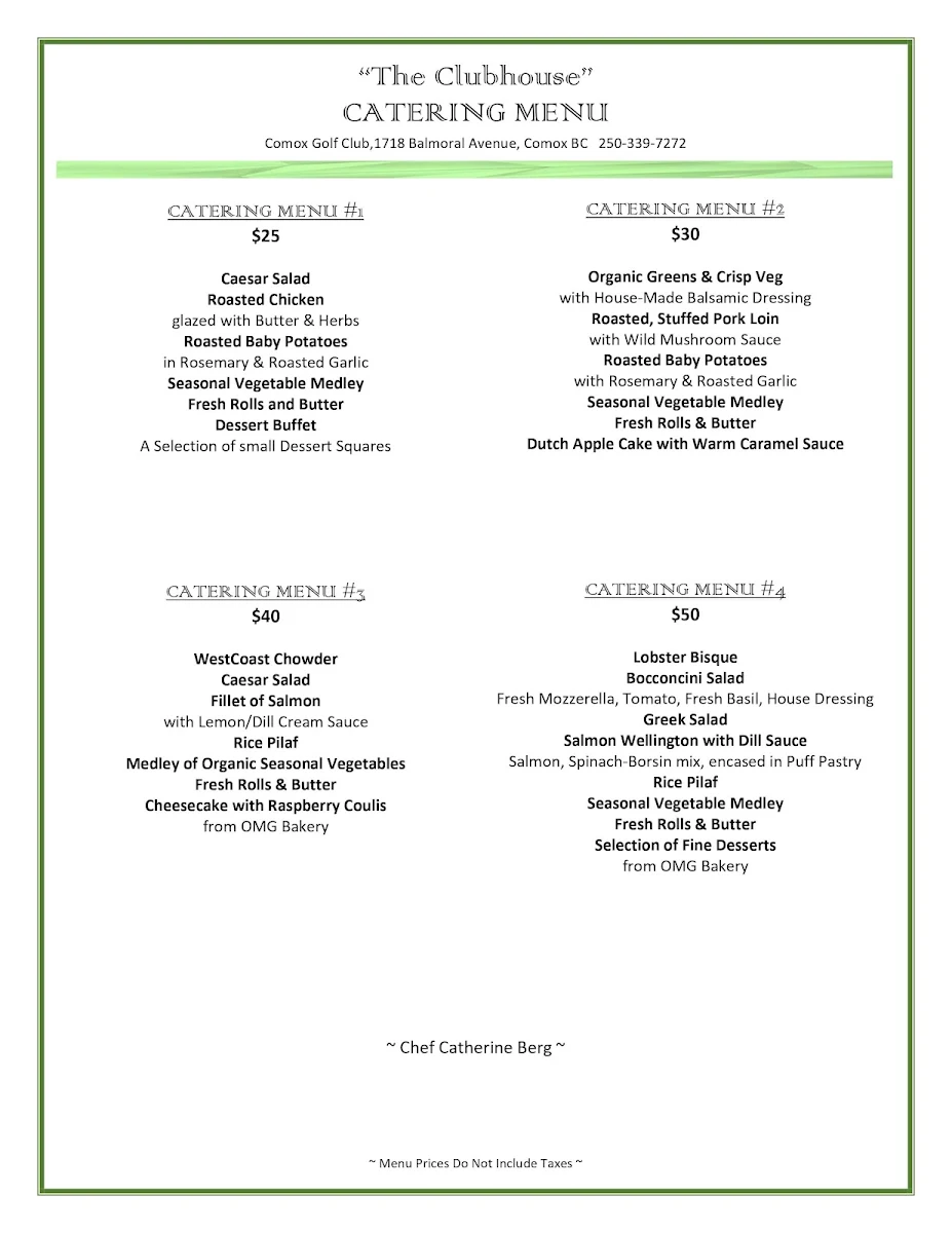 Menu, The Clubhouse Restaurant at Comox Golf Club