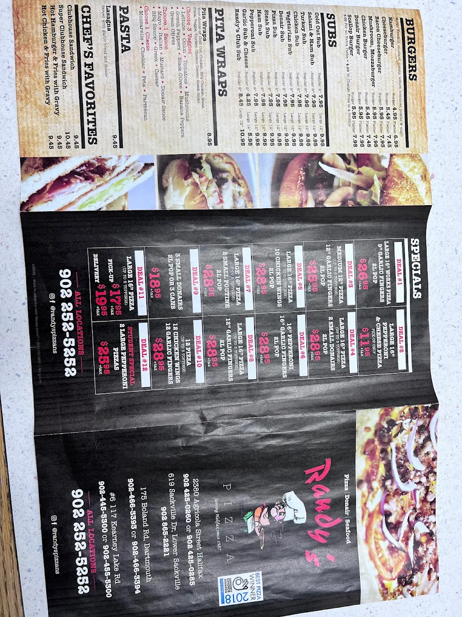 Menu, Randys Pizza Hubley