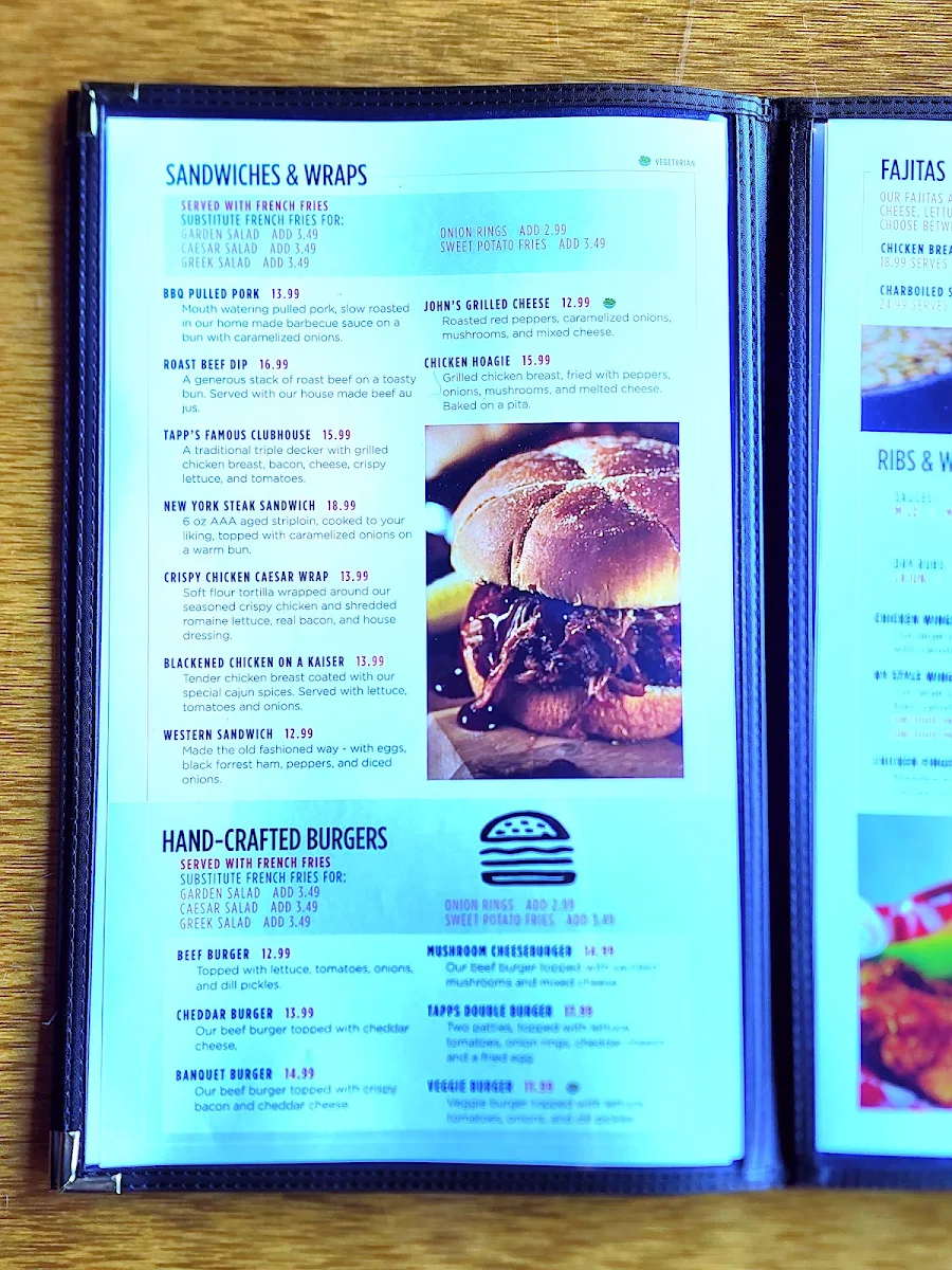 Menu, Tapps Restaurant & Bar 🍻