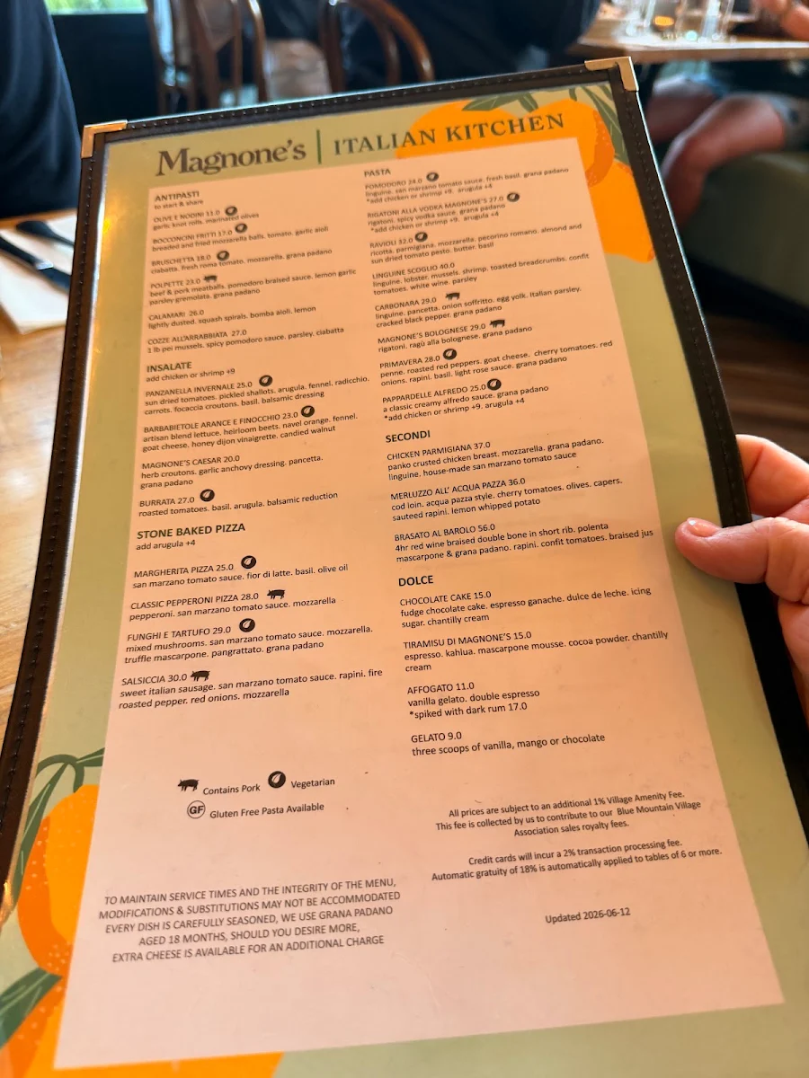 Menu, Magnone's Italian Kitchen