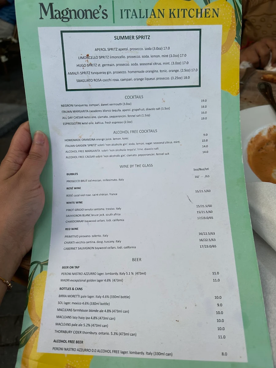 Menu, Magnone's Italian Kitchen