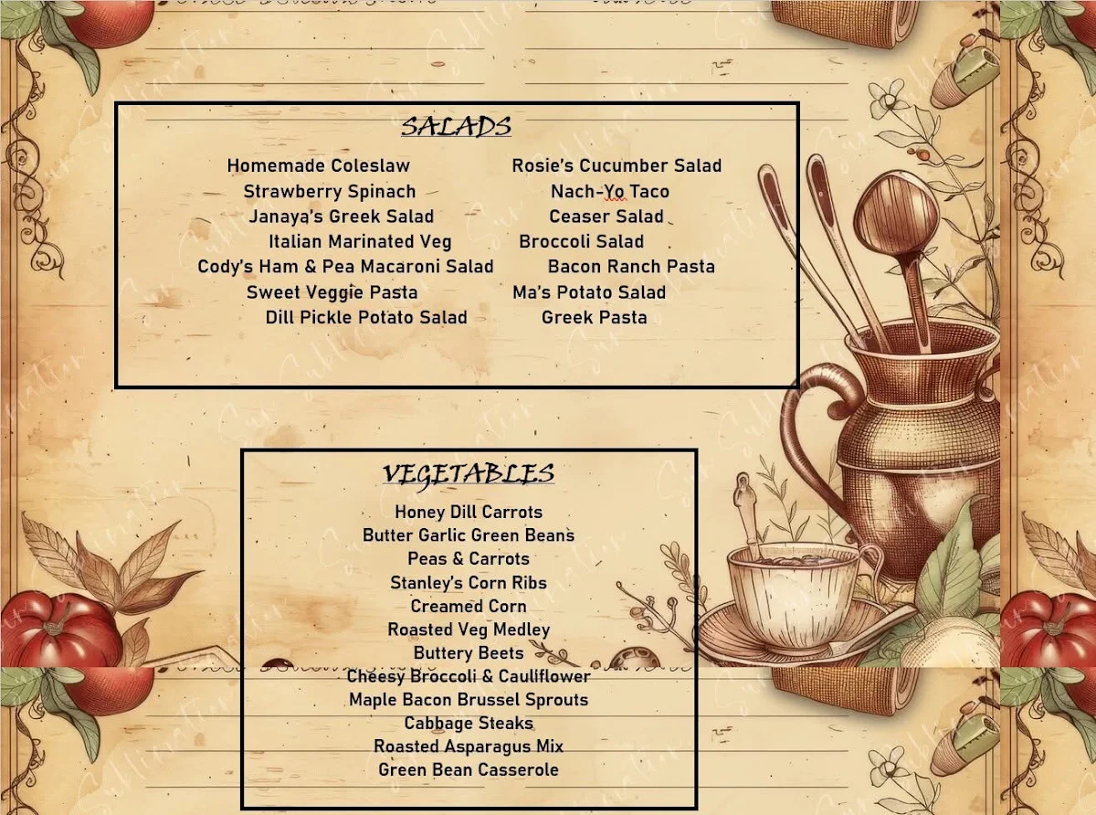 Menu, Granny Dani's Home Cookin' & Catering