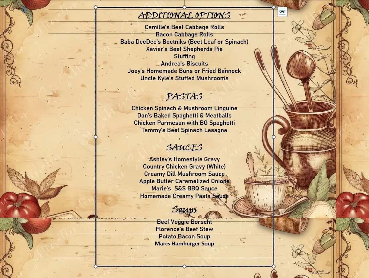 Menu, Granny Dani's Home Cookin' & Catering
