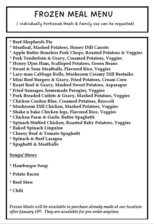 Menu, Granny Dani's Home Cookin' & Catering