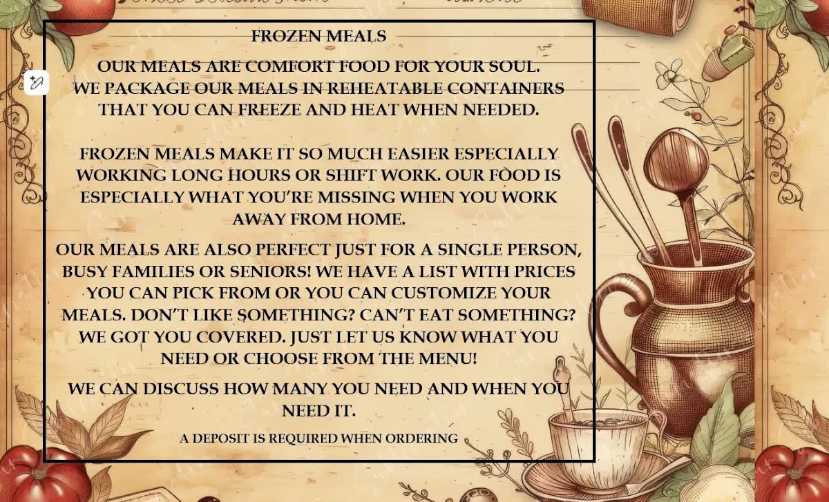Menu, Granny Dani's Home Cookin' & Catering