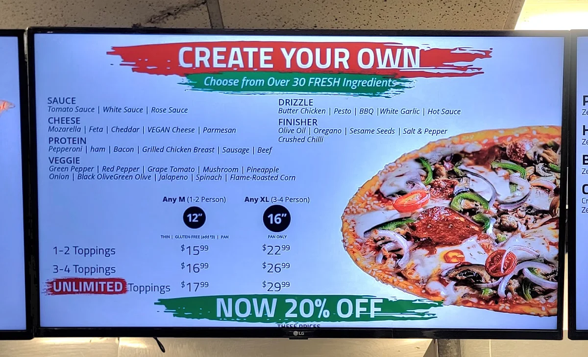 Menu, Freshslice Pizza
